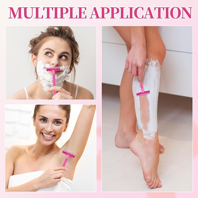 60 Count Women's Disposable Razors, Twin Blade Shaving Razor Pink Stainless Steel Women's Disposable Razors for Men Women Camping Traveling Home