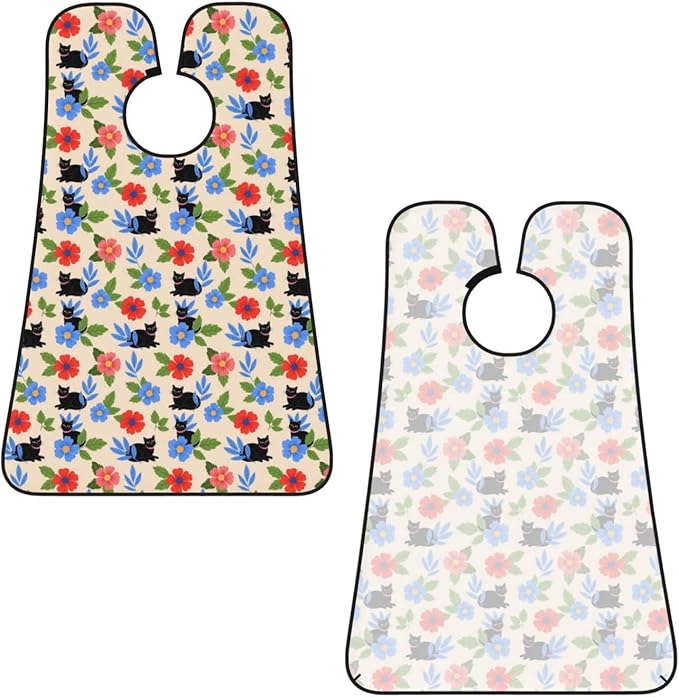 Beard Trimming Catcher Apron, Waterproof Non-Stick Grooming Bib for Shaving, Ideal for Men Dad Father’s Day, Halloween Black Cats Flowers Floral Shave Bib