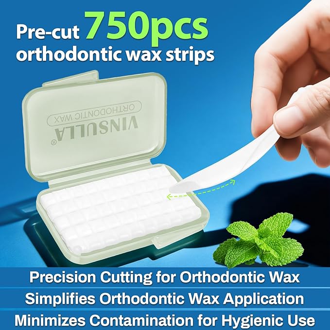 VINSULLA Orthodontic Wax for Braces - 750 Precut Dental Wax Dots Braces Wax Strips,Safe for Kids & Adults,Wax for Dental Brackets & Aligners 15Pack
