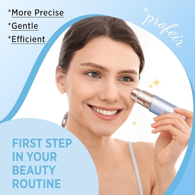 Facial Hair Removal for Women: Electric Hair Removal Device - Rechargeable Painless Face Razor for Chin Upper Lip Peach Fuzz with Light Gifts for Women(Blue Gold)