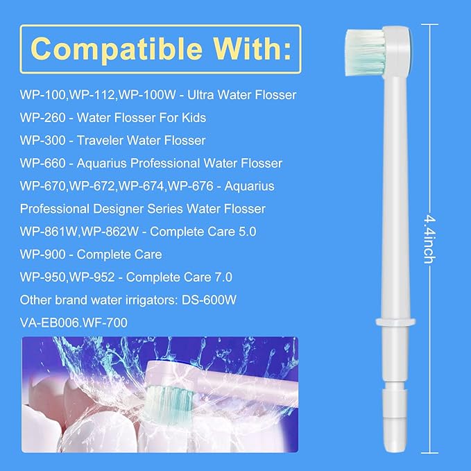 Replacement Tips for Waterpik Aquarius Water Flosser Waterpik Toothbrush Replacement Heads (6 Brush Head Tips)
