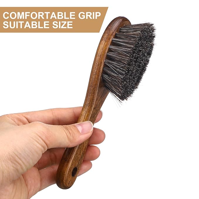 Patelai 4 Pieces Barber Fade Brush Set with Natural Fiber Wooden Handle Beard Styling Brush, Neck Duster, and Cleaning for Men's Grooming (Brown)