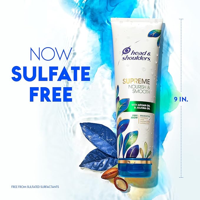 Head & Shoulders Anti-Dandruff Shampoo and Conditioner Set, Supreme Nourish & Smooth, 1% Pyrithione Zinc, Sulfate-Free, for Dry Scalp, Color-Safe, 11.8 fl oz & 9.4 fl oz