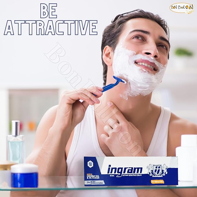 Lather Shave Cool Ingram Shaving Cream Tube 60g Glycerin Coconut Oil Made In Egypt (2 Pack = 4.23 oz / 120 gm)