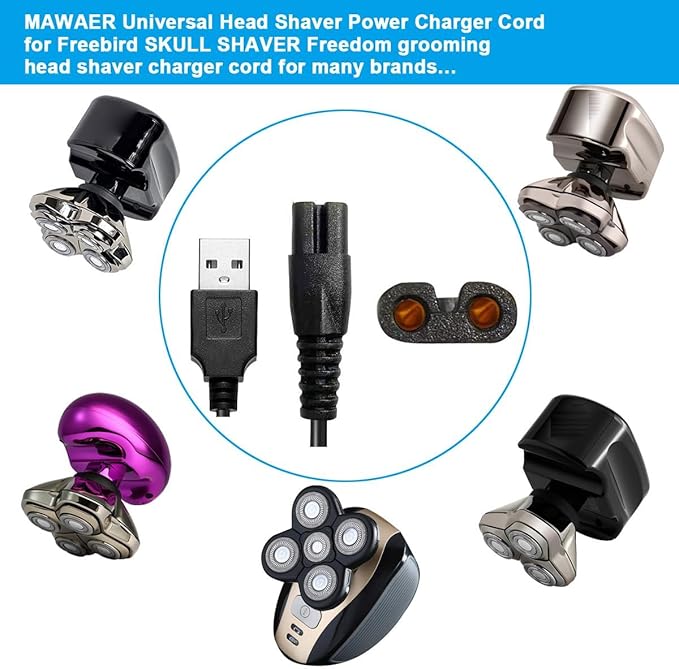 Universal Head Shaver Power Charger Cord Compatible with Skull SHAER FreedomShaver and Some Brands., Head Shaver Charger Cord for Many Brands