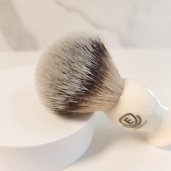 3 in1 Premium Shaving Brush Kit for Men Includes Vegan Badger Synthetic Hair Shaving Brush,Stainless Steel Shaving Soap Bowl,Heavy Safety Stand for Mens Gift (Ivory White)