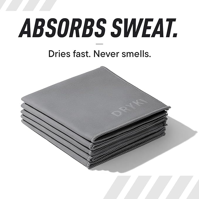 Sweat Absorbing Handkerchiefs - The Original Pocket-Sized Sweat Towels - Quick-Dry Microfiber Sweat Rags for Face, Hands, & Body - Men & Women - Gym, Sports, and Work (Grey: 5 Pack)