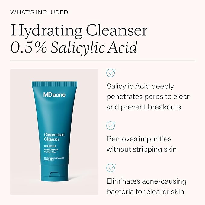 MDacne 3 Step Retinol Acne Kit – 0.25% Retinol Cream, Salicylic Acid Cleanser, Niacinamide Moisturizer – Plant-Based Kit for Hormonal Acne, Blemishes, Wrinkles – 30 Day Complete Care