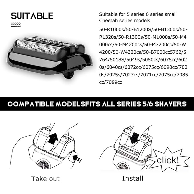53B Replacement Foil and Cutter Compatible with Braun Series 5 Series 6 Electric Shaver, 53B Blades for Braun S5 Replacement Heads for 6020s,5020s,5018s,5050cs,6020s,6040cs,6072cc,6075cc