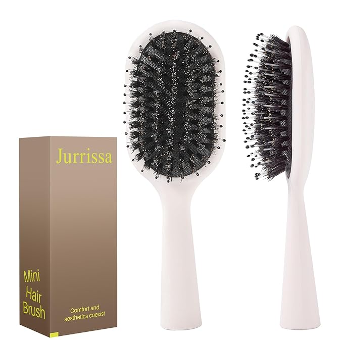 Boar Bristles Hair Brush for Women and Men, Detangling Hair Brush for Smoothing Massage Add Shine, Nylon&Boar Bristles Detangler brush for Hair Healthy (Medium-White)
