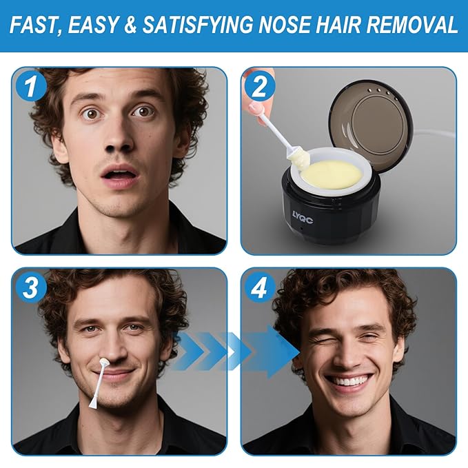 Nose Wax Kit Men, Mini Wax Warmer for Nose Eyebrow Ear Hair Removal, waxing kit with USB Fast Heat，including 100g Beads & 30 Sticks，Portable wax machine, suitable for home travel use - black