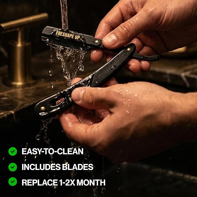 Professional Single Blade Razor for Men – Barber Straight Razor Safety Kit with 100 Single Edge Straight Razor Blades (4.4 cm) & 10 Hairline Wipes for Precise Shaving (Wooden Razor)