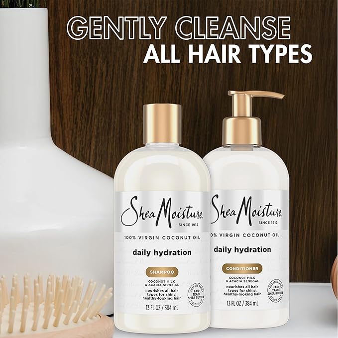 SheaMoisture Shampoo & Conditioner Set, Daily Hydration with Pure Coconut Oil – New Look, Improved Creamy Lather, Cruelty-Free, 13 Oz Ea