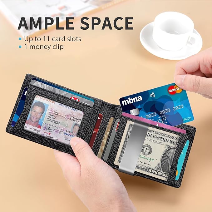 RUNBOX Money Clip Wallets for Men,Slim Leather Mens Bifold Wallet,RFID Blocking Front Pocket Wallet,Thin Credit Card Holder with Gift Box