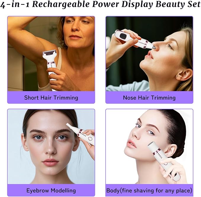 Wet & Dry Electric Razor for Women Men,4 in 1 Rechargeable Led Display Electric Shaver and Facial Hair Remover,Painless Ladies Body Razors for Nose Face Body Leg Bikini Arm Hair