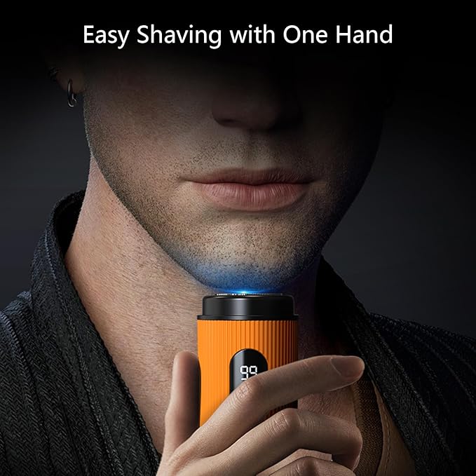 Mini Electric Shaver for Men-Type-C Fast Charging with High-Speed Motor,LED Digital Display,18 Precision Steel Blades, Trendy Dual Color Mini Design,Portable Electric Razor (Orange)