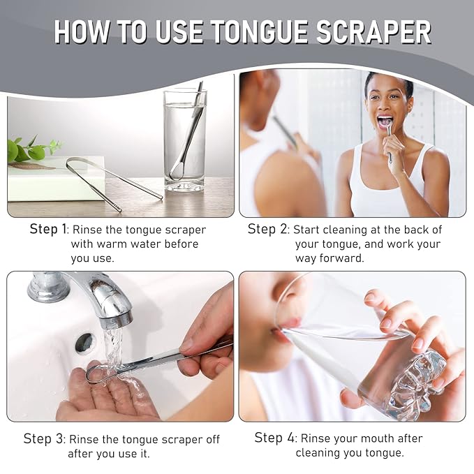 4 Pack Tongue Scraper, Hygienic Seal-Pack, Professional Eliminate Bad Breath, Stainless Steel Tongue Scrapers, Effectively Improve Oral And Gut Health -silver