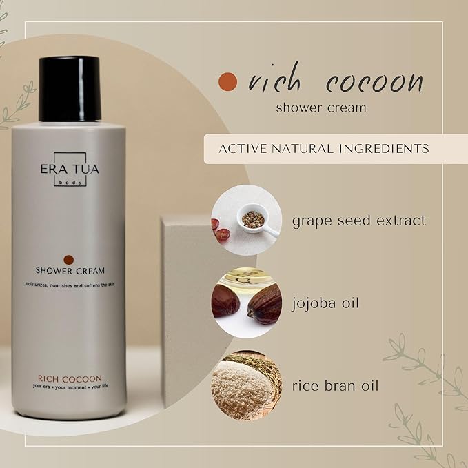 Rich Cocoon Shower Cream | Dutch Made Formulated | Natural Vegan & Cruelty Free | Paraben, Sulfate & Silicone Free | Moisturizing Body Wash for All Skin Types | 200 ml