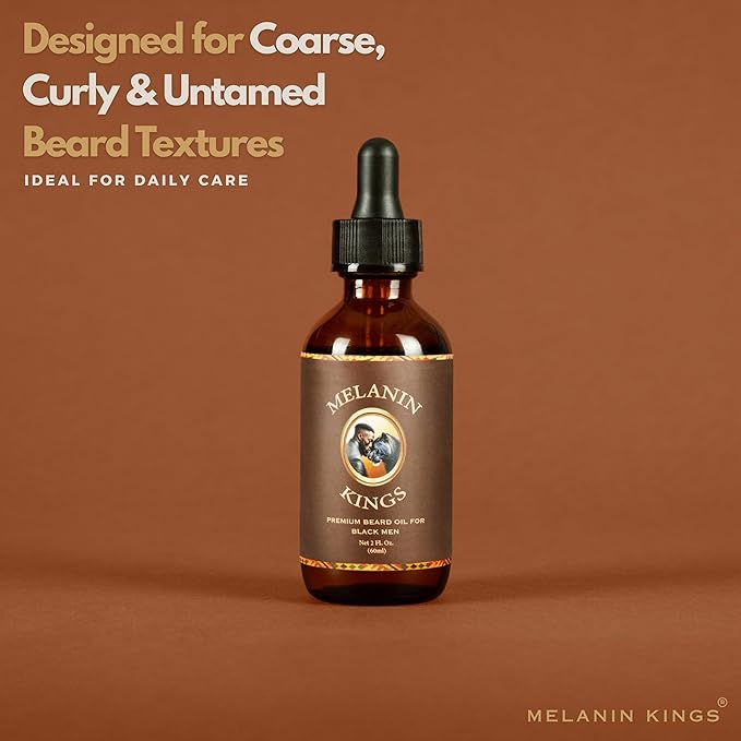 Melanin Kings Beard Oil for Black Men - Specialized formula for Black Men - With ancient African Ingredients - 100% Natural Ingredients - 2fl. Oz. - Kenyan Sandalwood Scent