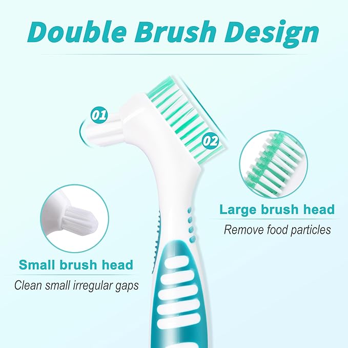6 Pcs Denture Brush Set for False Teeth with White Carrying Case, Denture Toothbrushes with Double Sided Design, Dental Brush with Multi-Layered Soft Bristles and Rubber Anti-Slip Handle, 4 Colors