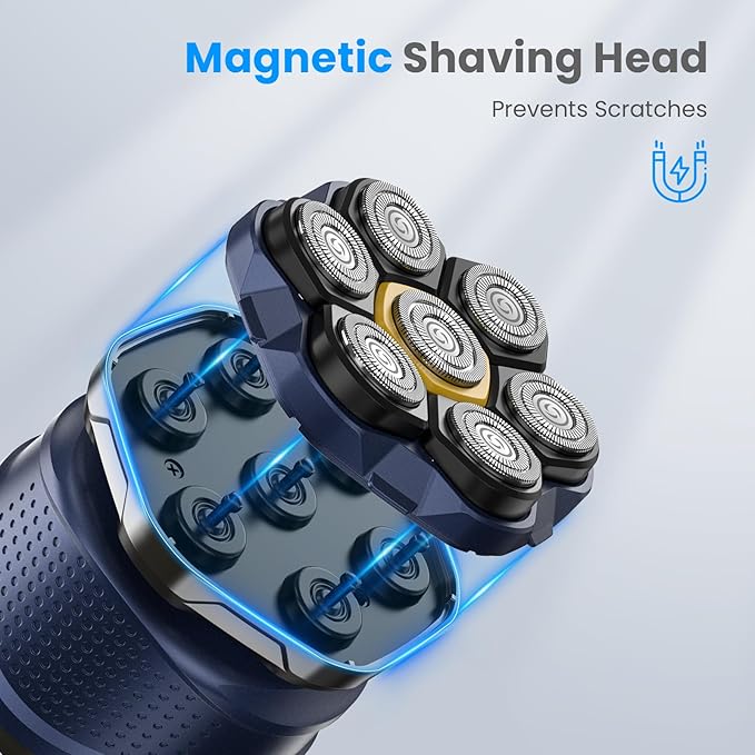 Head Shavers for Bald Men: Super-Powerful Magnetic Electric Razor with 7D Floating Heads, IPX7 Waterproof Wet/Dry Shaver, LED Display & Type-C Recharge & Travel Kit