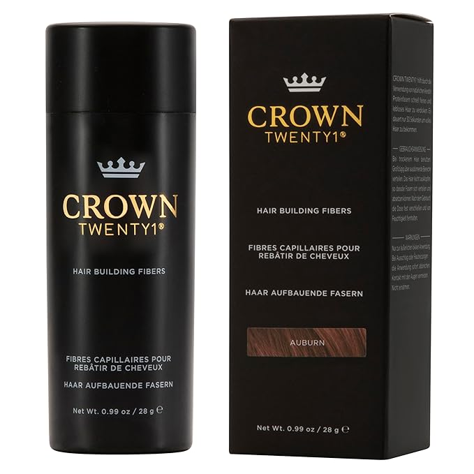 CROWN Hair Building Fibers (28g) - Instantly Cover Fine & Thinning Hair for a Thicker, Fuller Look - A Natural Keratin Concealer - 13 Shades for Men & Women - Auburn
