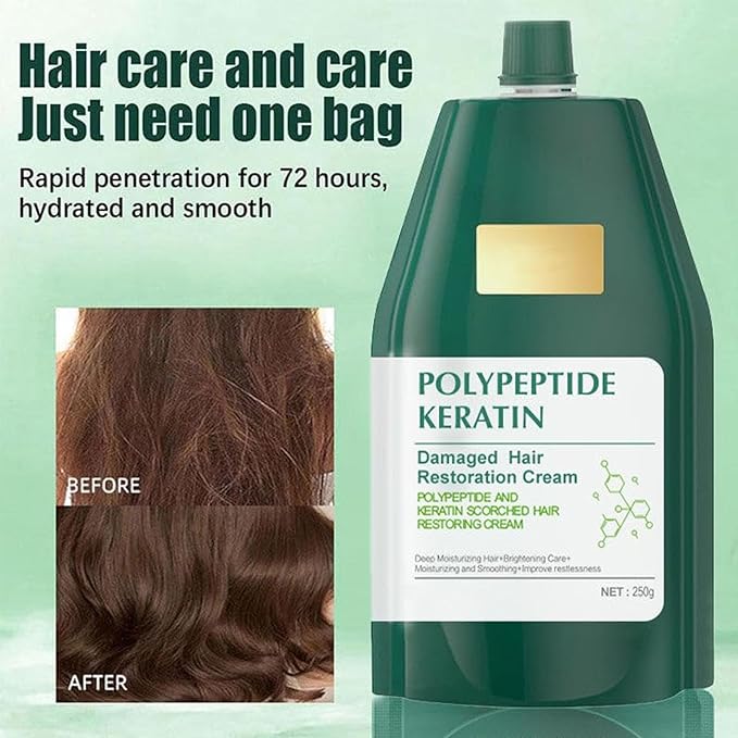 Polypeptide Keratin Hydrating Smoothing Hair Damage Repair Cream, Polypeptide Keratin Hair Treatment, Deep Conditioning Mask, Lasting Shine and Smoothness (2*(250g+300g))