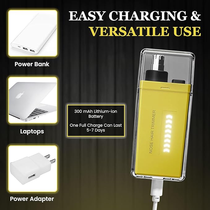 Nose Hair Trimmer for Men Women - Electric Nose Hair Clipper with Replaceable Stainless Steel Blade, Powerful Motor, Wet/Dry Use, Portable USB Rechargeable Design | Yellow
