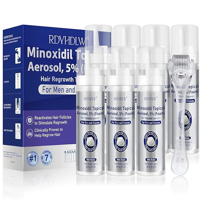 5% Minoxidil Foam for Men and Women Hair Growth, Minoxidil for Men Foam for Hair and Beard, Hair Regrowth Treatment Helps Regrow Hair Loss & Thinning (7pcs, 14.77oz, 7 Month Supply)