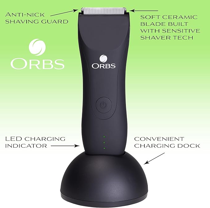 Orbs™ Electric Trimmer for Men, Premium Ball Trimmer/Shaver for Men, Waterproof Groin and Body Shaver Groomer, Replaceable Ceramic Blade Heads,100 Min Battery Life