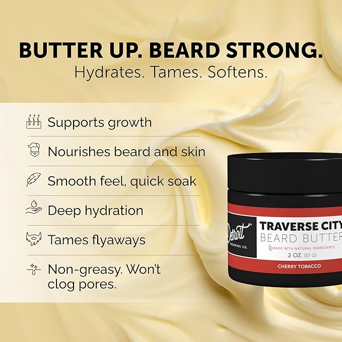 Detroit Grooming Co. Beard Butter for Men | Softens, Thickens & Hydrates with Safflower Oil & Shea Butter | Traverse City Scent, 2oz