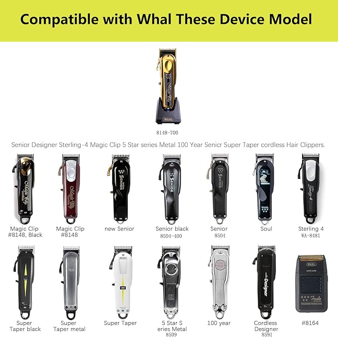Replacement Wahl 8164 Charger Charging Cord Compatible with Wahl 5 Star Series Cordless Magic Clipper Model 8148/8148-700/8164/ 8481/8591/ 8509/8504-400/8504-830/8504 Charger Power Cord