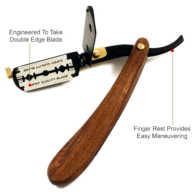 Professional Classic Straight Edge Barber Razor For Close Shaving - Salon Quality Men's Beard Cut Throat Shavette Manual Razor (Wooden Handle) With 5 Shaving Blades By Krisp Shave