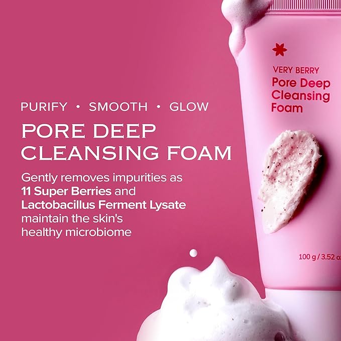 VERY BERRY Pore Deep Cleansing Foam | Berry Complex+ Fermented Ingredients for Moisture & Healthy Glow | Gentle Exfoliating Face Scrub for Bumpy Skin | Pore Cleanser | 100g/ 3.52 FL OZ