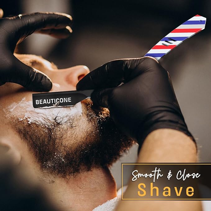 BEAUTICONE Straight Razors for Men, Straight Edge Razor, 100 Single Edge Blades, Stainless Steel, Barber Razor for Men's Shaving, Barber Shaving Knife, Slide-Out