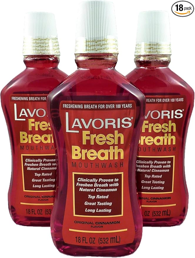 Cinnamon Original Lavoris Mouthwash LARGER SIZE - 3 Pack of 18 oz Bottles (54 oz. total)