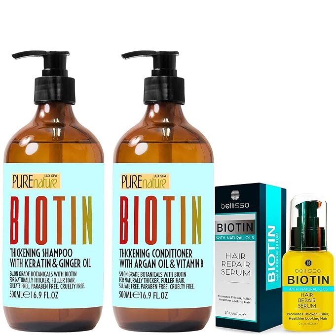 Biotin Shampoo and Conditioner Set and Biotin Hair Thickening Serum for Men and Women