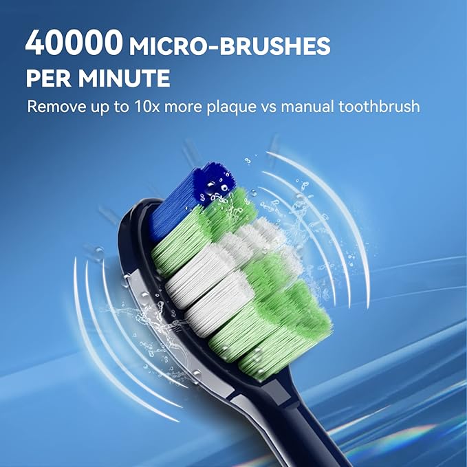JTF Sonic Electric Toothbrush for Adults: 5 Modes with Smart Timer for Deep Cleaning & Whitening, 2 Brush Head Types for Sensitive Teeth, Gums & Braces, Travel-Friendly Case and Wireless Charging Base