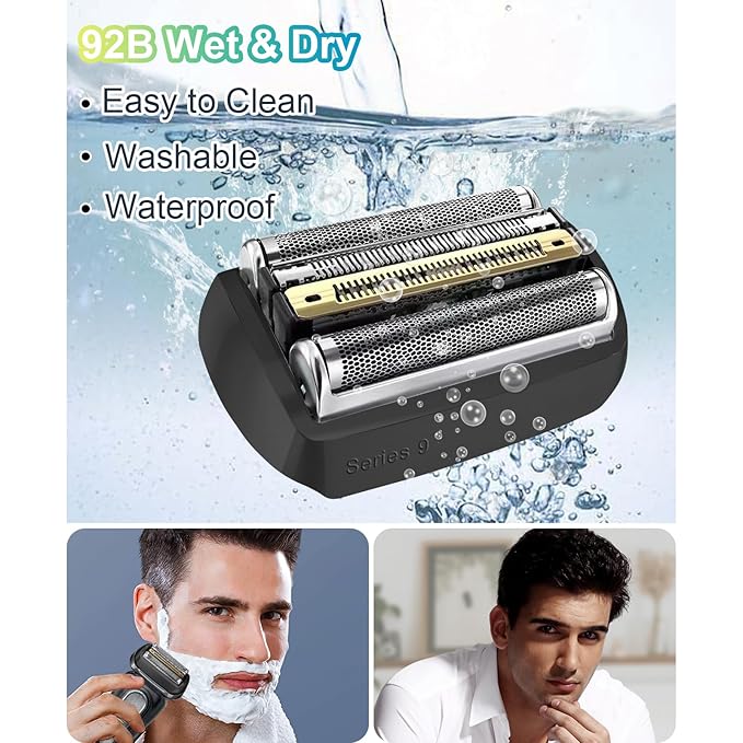 92B Replacement Shaver Head Compatible with Braun 9 Series Foil Shaver 9477cc,9330s,9465cc,9460cc,9419s,9390cc,9385cc,Black