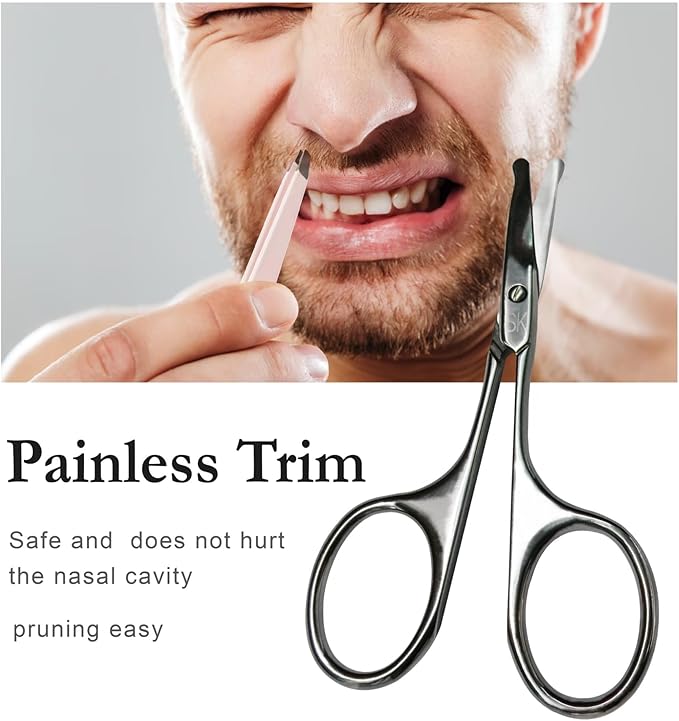 Precision Trim Silver Nose and Facial Hair Scissors with Straight Safety Blades, Rounded Tips for Gentle and Precise Grooming of Nose, Ear, and Eyebrow Hair SUNDEN SD1251