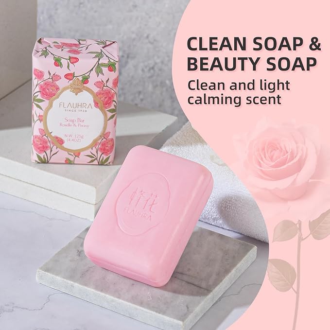 Bee & Flower Soap Bar Roselle & Peony Fragrant Soap Essential Oil Scented Soap Bar Moisturizing Bath Bar Soaps Nourishes Your Skin 4.4 oz(Pack of 4)