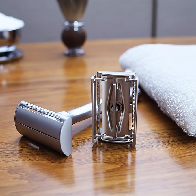 Classic Long Handle Heavy Weight Butterfly Open Double Edge Safety Razor for Men & Women with 10 Stainless Steel Blades,Smooth and Clean Shave Machine,Unique Gifts for Him