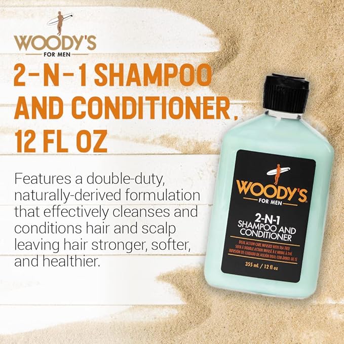 Woody's 2-in-1 Hair Thickening Shampoo and Conditioner for Men - Mens Conditioner for Fuller, Thicker Hair, Natural Scalp Care, 12 oz
