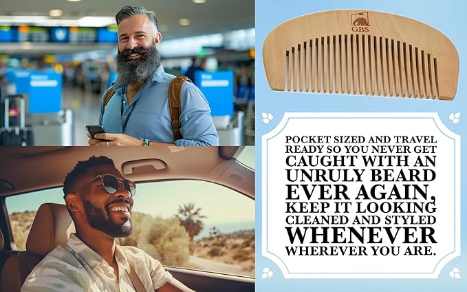 G.B.S Beard Brush & Beard Comb Set with Mustache Comb, Natural Boar Bristle Brush, Wood Fine Tooth Comb, Natural Beard Oil, Hair Styling Comb 5 Pc Grooming Kit For Men