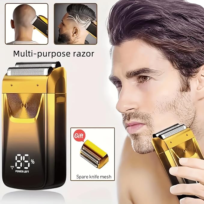 Electric Foil Shaver for Men,Wet Dry Mens Barber Shaver & Trimmer 2 in 1,Professional USB Cordless Rechargeable Razor for Men,LCD Display,Twin Titanium Blades System,Best Gift to Father