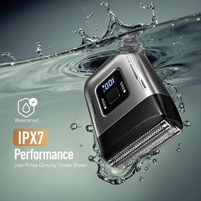Cordless Foil Shaver for Men: Dual Replacement Heads (Foil + Trimmer), High-Speed 6000RPM,USB-C Rechargeable, IPX6 Waterproof Battery Display & Travel-Friendly/Home Use