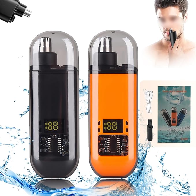 2024 New Pikapipy Nose Hair Trimmer With Digital Display, IPX7 Waterproof Portable Nose Hair Trimmer for Men, 2 in 1 Nasal Hair Cutter Rechargeable Portable Nose Hair Trimmer (2 SET-A)