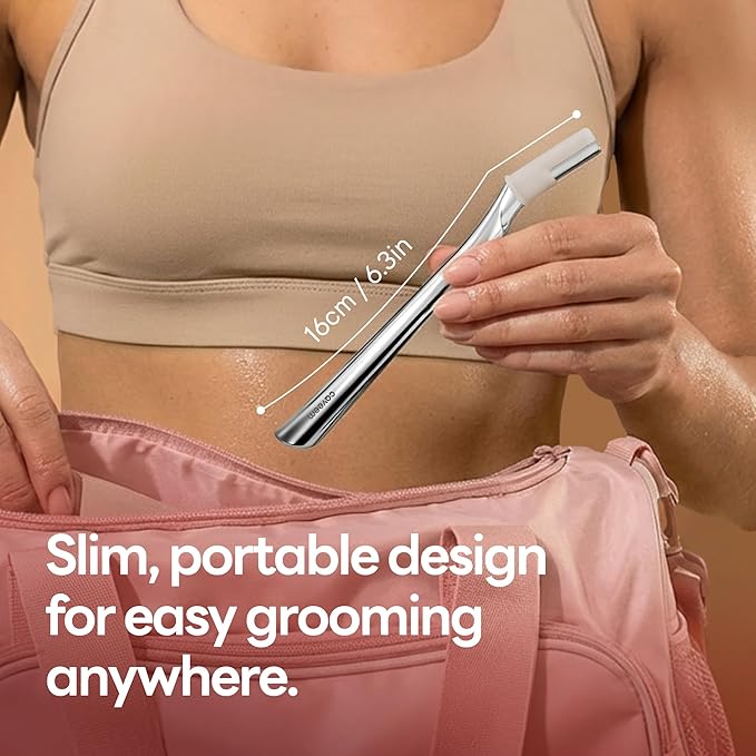 CAVEEM Eyebrow Razor, Face Razors for Women & Men, Dermaplane Razor for Face Exfoliation, Peach Fuzz Removal with 6 Blades (Matte Silver)