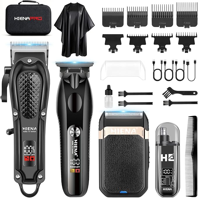 HIENA PRO Hair Clippers for Men Professional, Cordless Barber Clipper & T-Blade Beard/Hair Trimmer Set, Electric Razor Foil Shaver Nose Trimmer Barber Kit, Men's Hair Cutting Kit (212 Set)