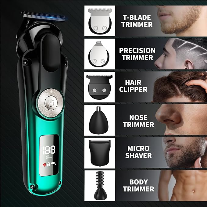 BILLAR 6 in 1 Professional Mens Grooming Kit for Mustache,Body, 17 Piece All-in-One Mens Grooming Kit and Hair Clipper, Nose, Ear,Body and Face, Electric Razor with Type-C Recharge Dock